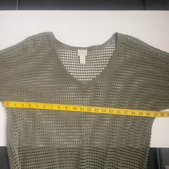 Chico's Mesh Top Army Green Size 1 - Picture 6 of 8